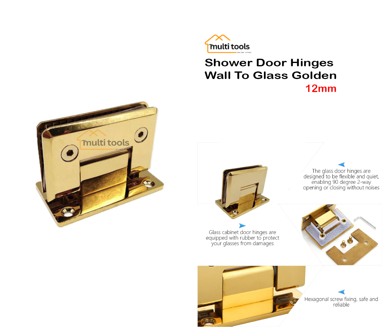 Shower Door Hinges Wall To Glass Golden (12mm)